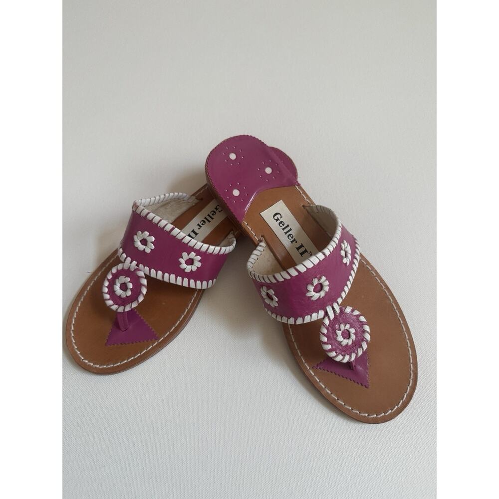 Geller II Pink‎ White Leather Sandals Boho Kolhapuri Toe Ring Flats Size 8